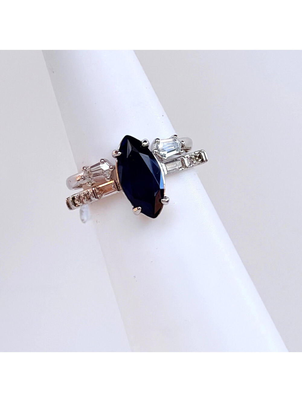 Bomb Party 2pc Ring Size 9 "Together At Last" LC Sapphire & CZ on Rhodium